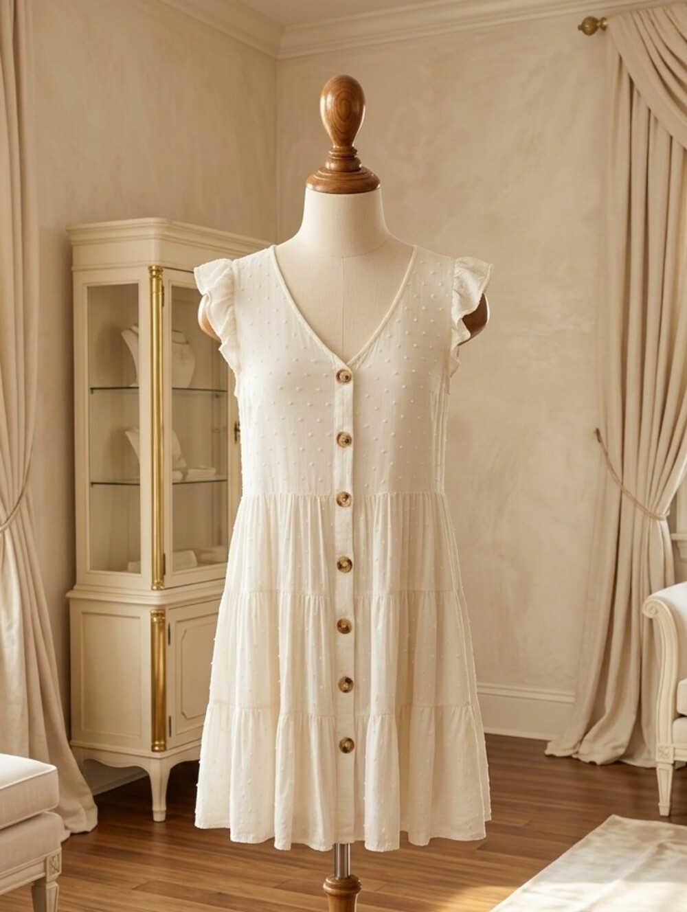 🤍 E&M Off White Sleeveless Tiered Mini Dress 🤍